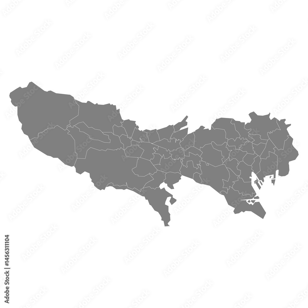 High Quality map of Tokyo is a prefecture of Japan with borders of the districts