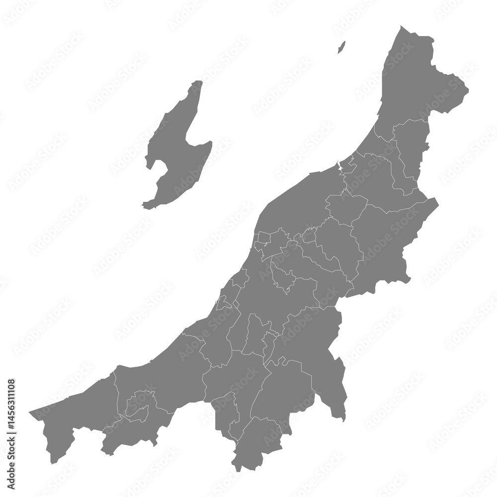 High Quality map of Niigata is a prefecture of Japan with borders of the districts