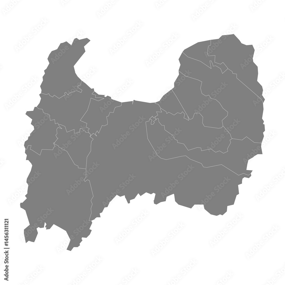 High Quality map of Toyama is a prefecture of Japan with borders of the districts