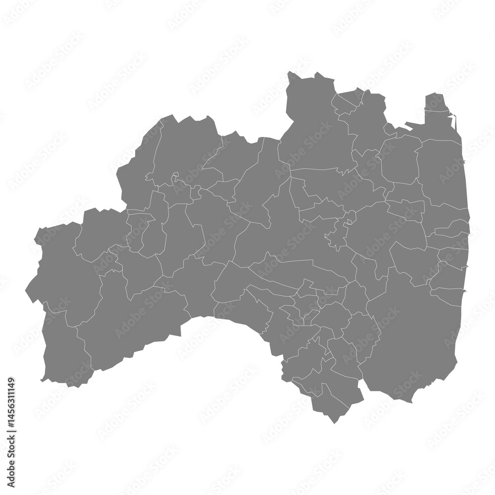 High Quality map of Fukushima is a prefecture of Japan with borders of the districts