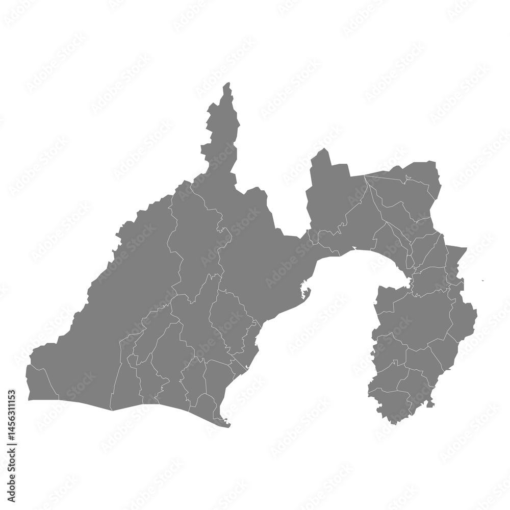 High Quality map of Shizuoka is a prefecture of Japan with borders of the districts
