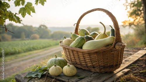 Wicker Basket of Autumn Squ...