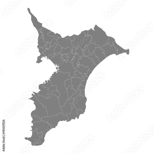 High Quality map of Chiba is a prefecture of Japan with borders of the districts