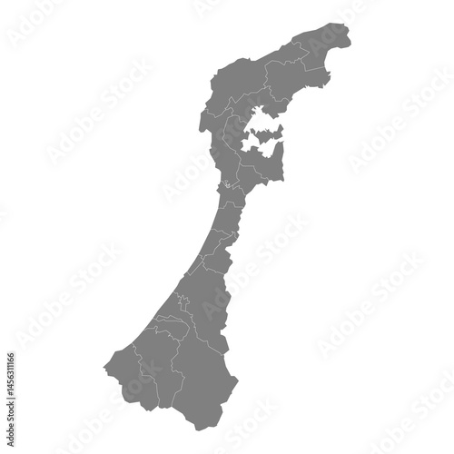High Quality map of Ishikawa is a prefecture of Japan with borders of the districts