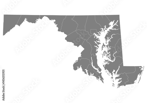 Obraz na płótnie High Quality map of Maryland is a state of United States with borders of the counties w salonie