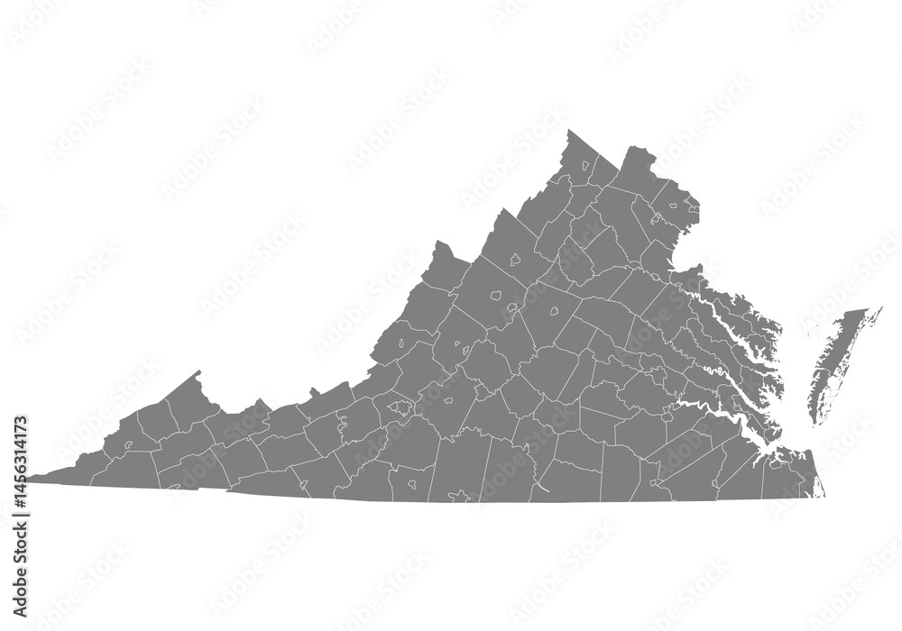 High Quality map of Virginia is a state of United States with borders of the counties