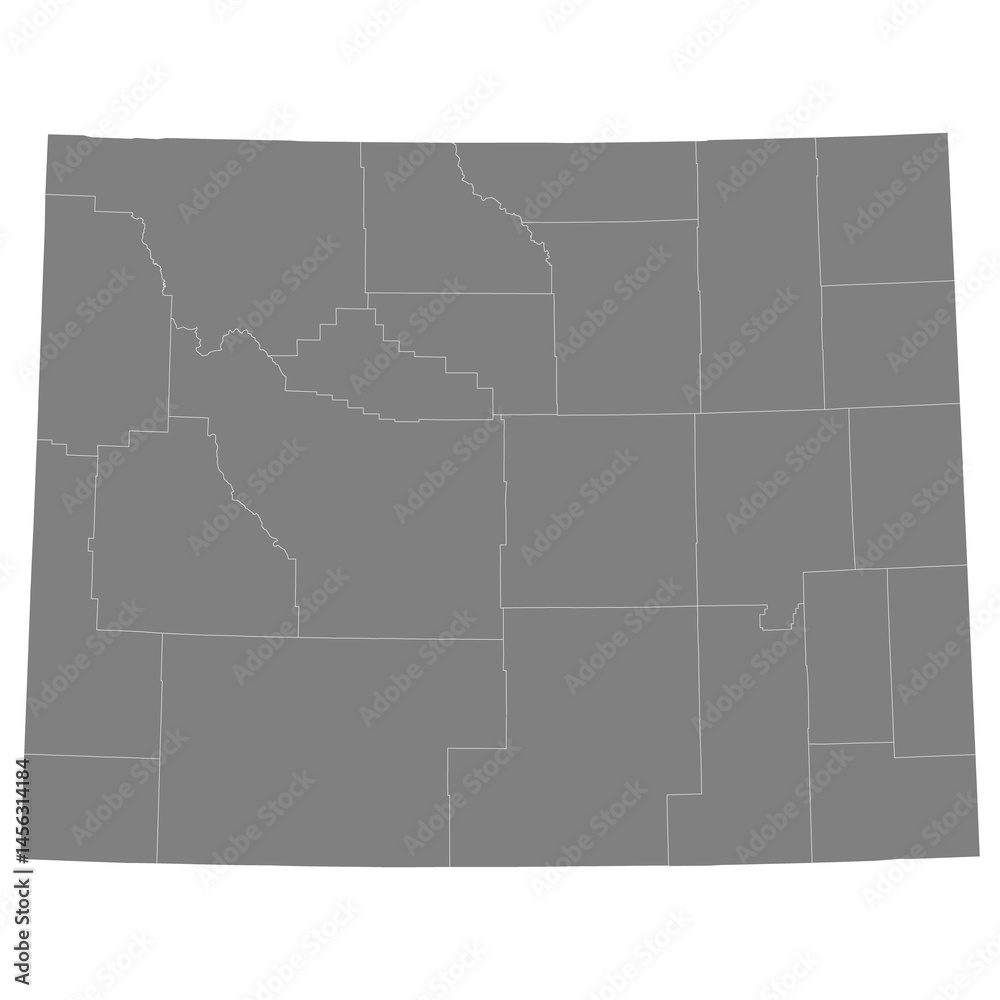 High Quality map of Wyoming is a state of United States with borders of the counties