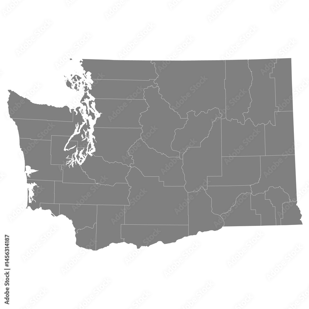 High Quality map of Washington is a state of United States with borders of the counties