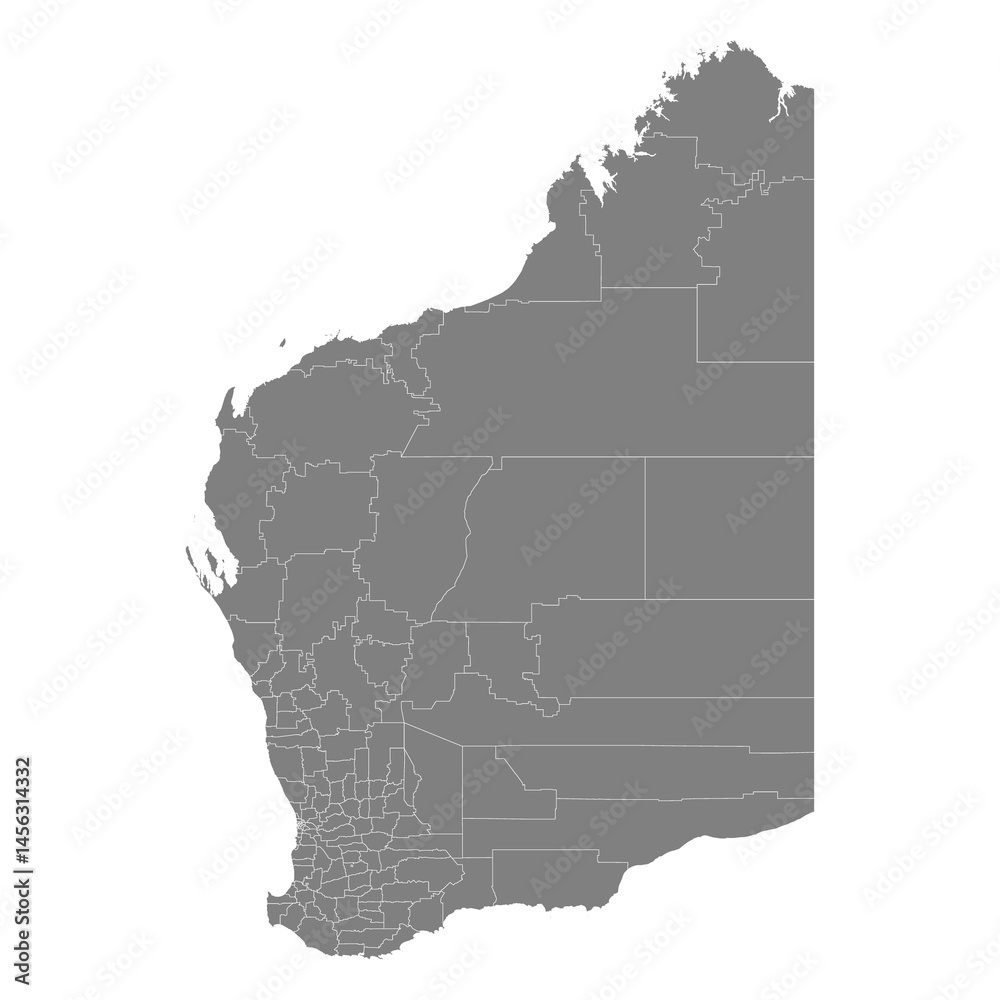 High Quality map of Western Australia is a state of Australia, with borders of the Local government areas