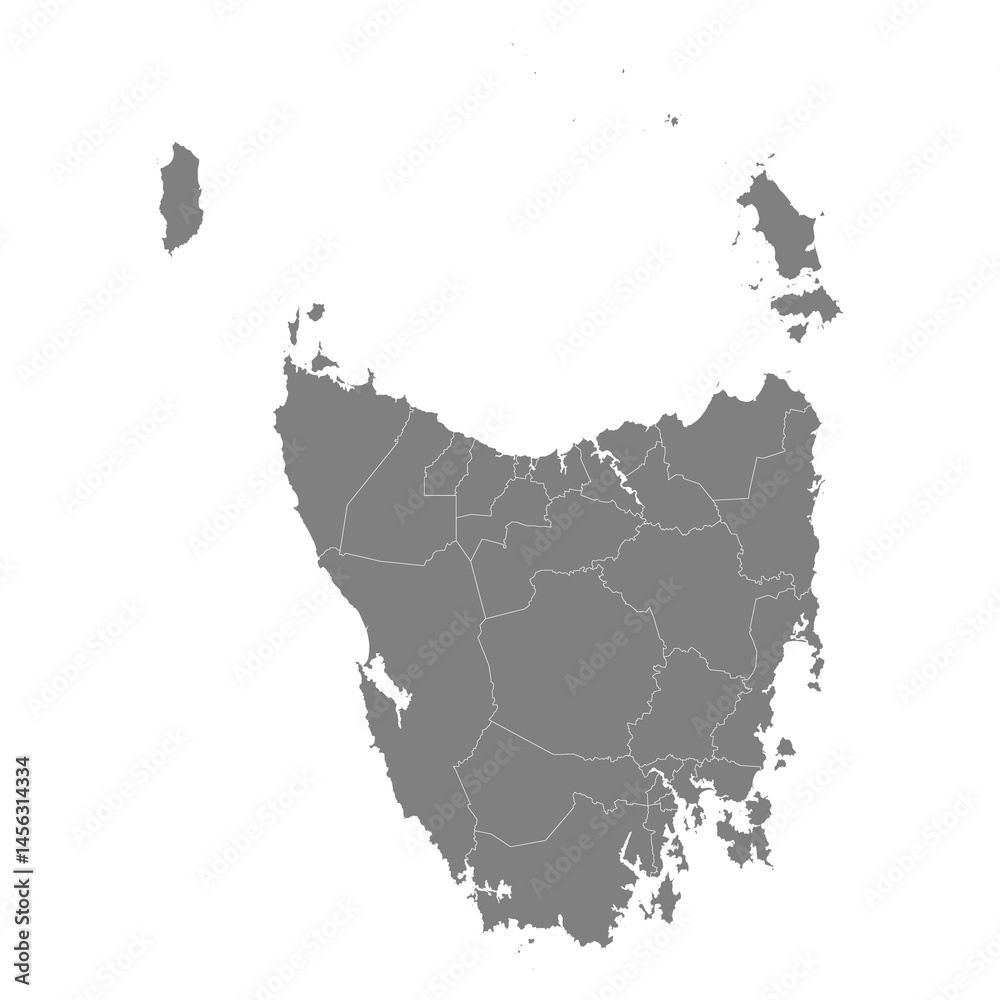 High Quality map of Tasmania is a state of Australia, with borders of the Local government areas