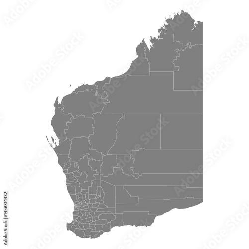 Obraz na płótnie High Quality map of Western Australia is a state of Australia, with borders of the Local government areas w salonie