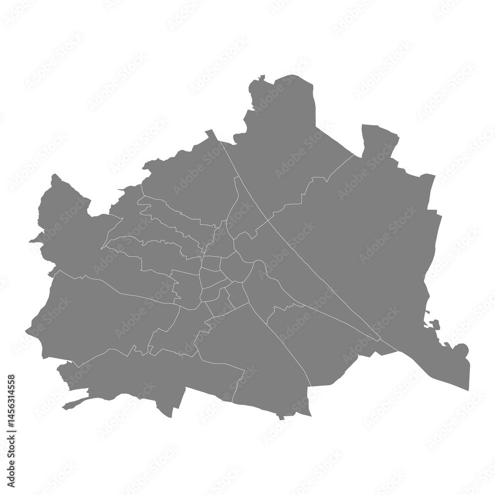 High Quality map of Vienna is a state of Austria, with borders of the counties
