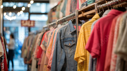 Wallpaper Mural Vintage store clothing sale: A vibrant rack showcases an assortment of vintage clothing, inviting exploration and discovery in a nostalgic retail experience. Torontodigital.ca