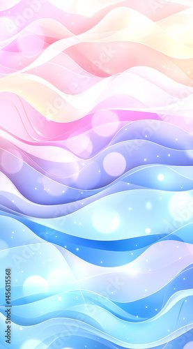 Colorful wave pattern with blue and pink colors. The image has a bright and cheerful mood. The waves are smooth and flowing, giving a sense of calmness and serenity. The colors are vibrant