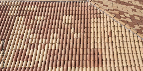 Obraz na płótnie An overhead shot shows a tiled roof with alternating rows of light and dark terracotta barrel tiles w salonie