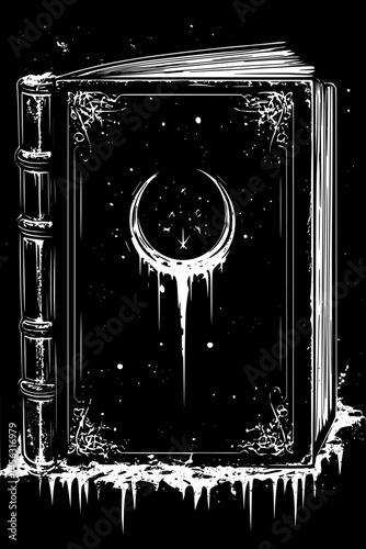 Forbidden Book With Ominous Symbols, coloring book style, vector graphic