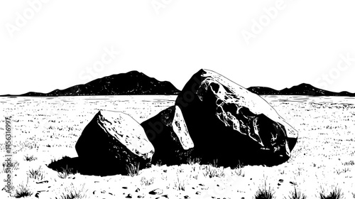 Foreign Rocks In Dry Field, vector graphic