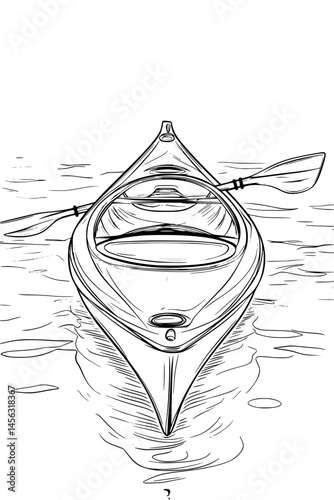 Kayak Floating On Calm Water, coloring book style, vector graphic