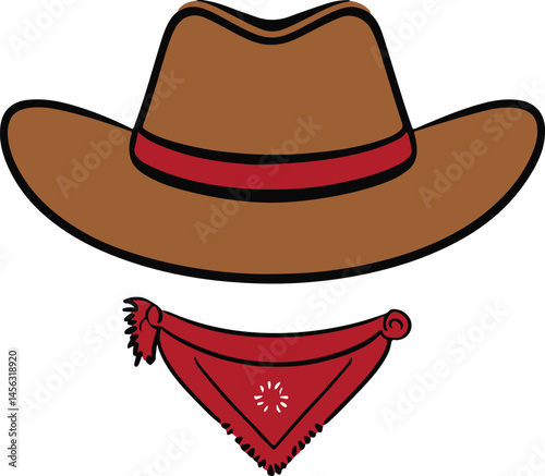 Cowboy Hat and Bandana Vector Illustration on Transparent Background