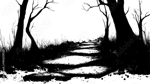 Moss-Covered Path Through Ancient Forest, vector graphic