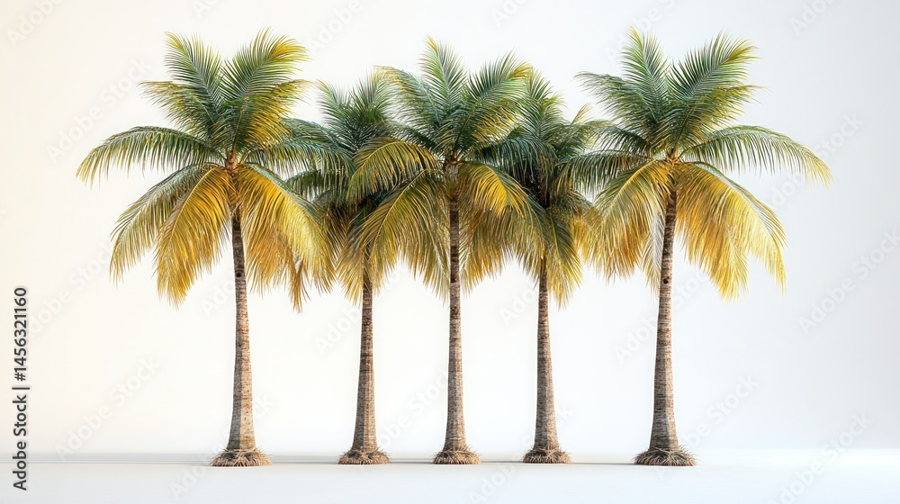 Obraz premium Four coconut palms against white background