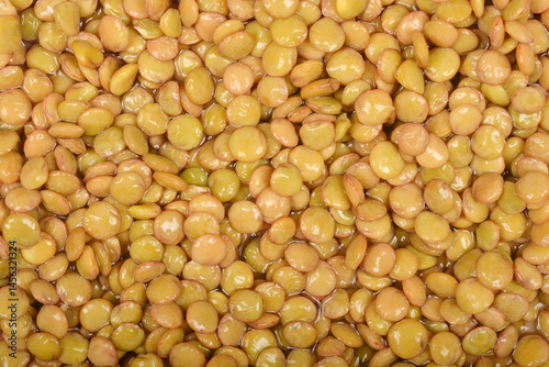 Obraz na płótnie A close-up shows a dense pile of rehydrated raw lentils with a smooth, slightly shiny texture w salonie