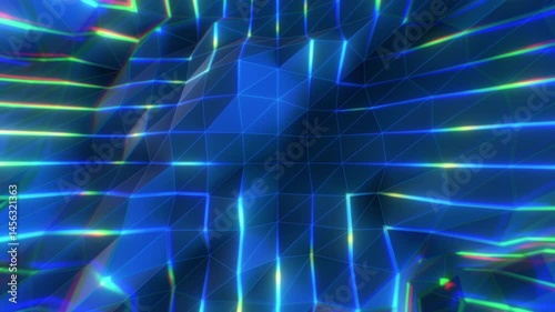 An undulating looping background in a 3D polygon style featuring glowing pulsing energy lines.