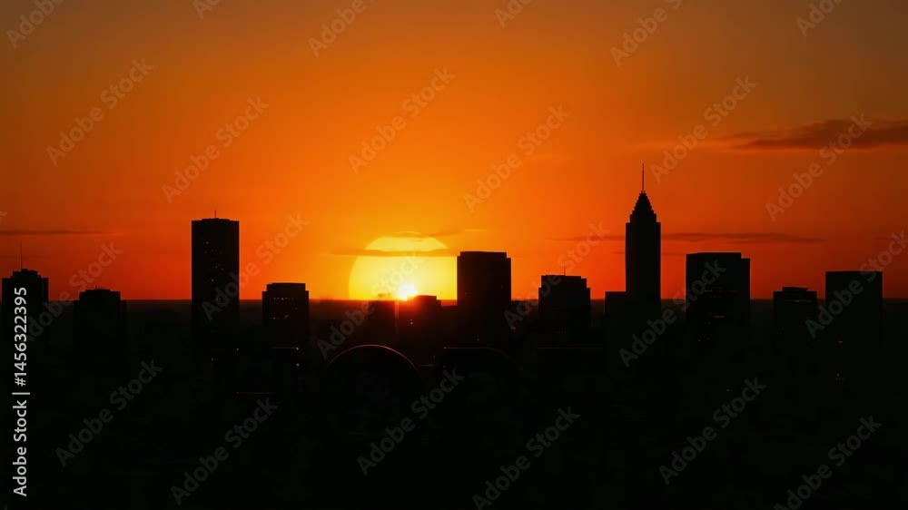 Hope concept with sunset city skyline silhouette and urban building inspiring to stop corruption and bring positive change in urban environment