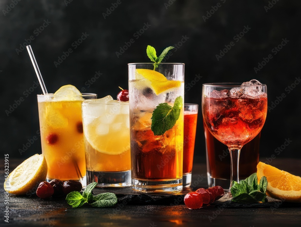 Fototapeta premium Colorful cocktails on a dark surface
