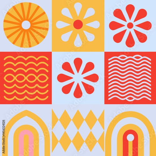 Wallpaper Mural Vector set of brutalist geometric shapes. Naive playful shapes.Abstract minimalist figures, stars, flowes.Vector Torontodigital.ca