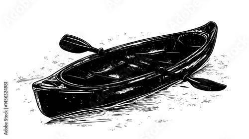 Wet Paddle Resting On Kayak, vector graphic