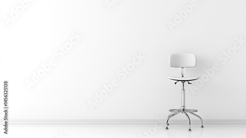 Empty white room with a single white office chair.