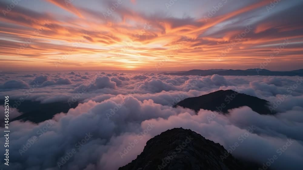 Timelapse – Golden Sunset Over a Sea of Clouds – Aerial Nature Stock Footage