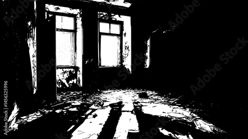 Abandoned Asylum With Broken Windows, vector illustration art