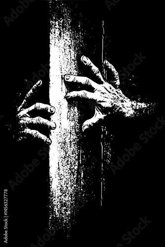 Chalked Hands Holding Onto Wall, coloring book style, vector illustration art