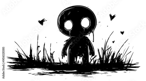 Creepy Doll With Missing Eyes, vector illustration art