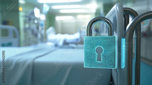 Padlock on hospital bed, symbolizing patient data security and privacy.