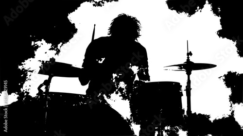 Drummer Mid Hit In Smoky Room, vector illustration art