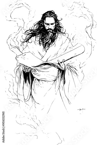 Messenger Between Realms With Scroll, coloring book style, vector illustration art