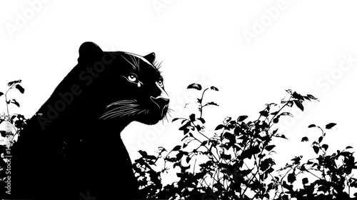 Panther Hiding In Thick Bushes, vector illustration art
