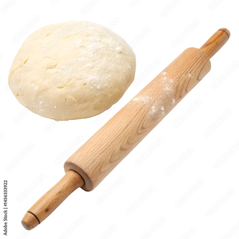Dough and Rolling Pin Culinary Baking Preparation isolated on transparent background Dough and Rolling Pin Culinary Baking Preparation isolated on transparent background