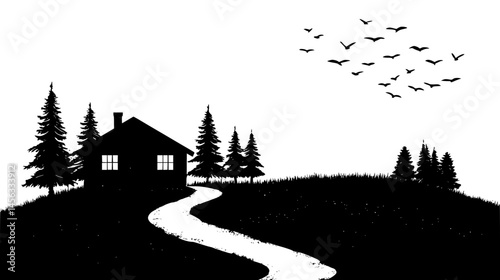 Path Leading To Glamping Cabin, vector illustration art