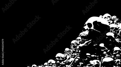 Pile Of Bones In Dark Room, vector illustration art