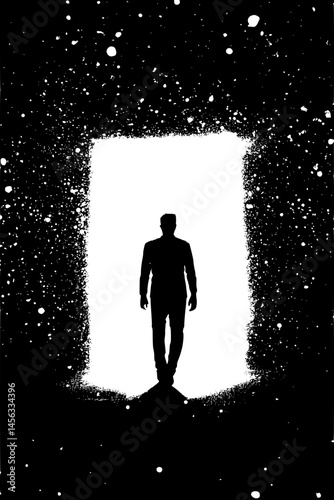Portal Between Worlds With Ethereal Light, coloring book style, vector illustration art