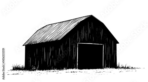 Simple Barn On Flat Ground, vector illustration art