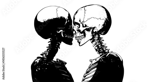 Skeletal Couple Locked In Eternal Embrace, vector illustration art