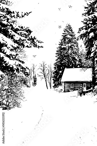 Snow Covered Slopes Under Open Sky, coloring book style, vector illustration art