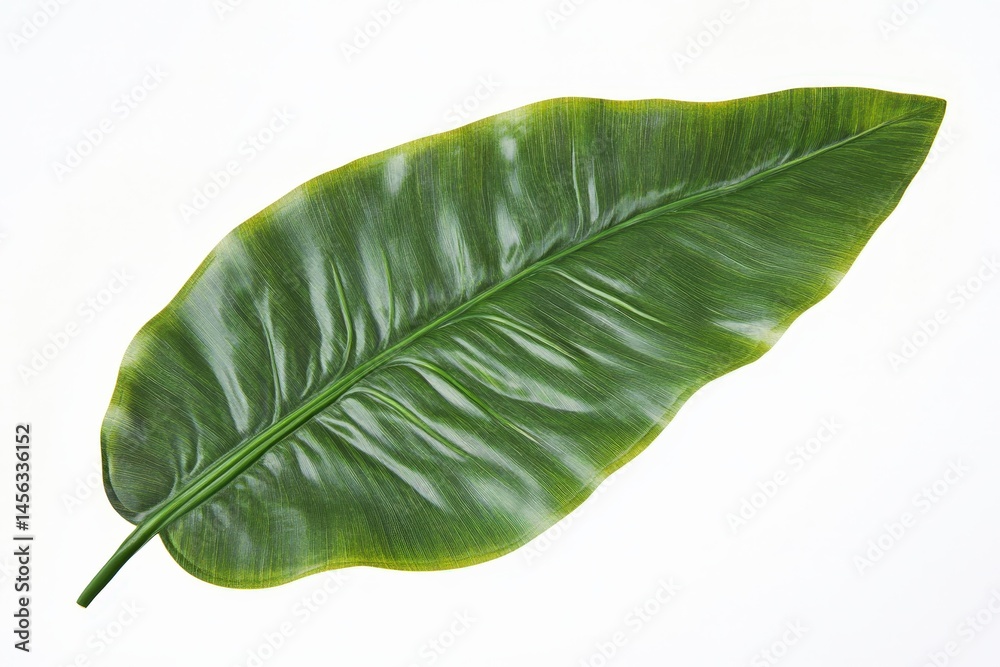 Fototapeta premium Isolated, large tropical leaf, vibrant green tones.