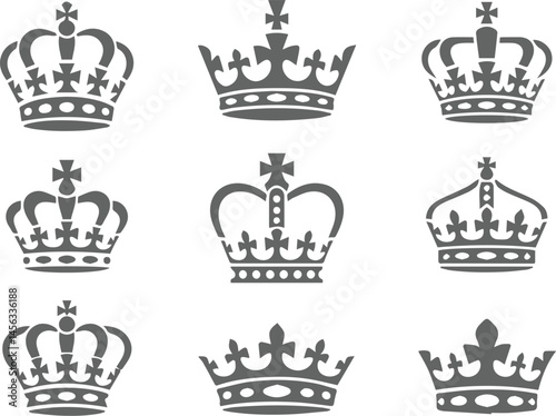 Collection of royalty crown vector illustrations for logo design and decoration purposes