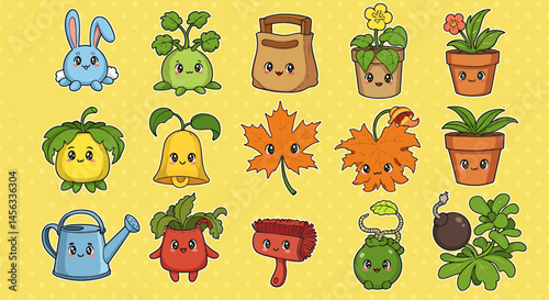 Adorable Kawaii Plants and Animals Cute Character Illustrations